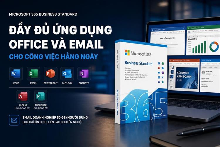 Microsoft Office 365 Business Standard Retail 12 tháng/1 người dùng/5 thiết bị(KLQ-00209) Màu Trắng