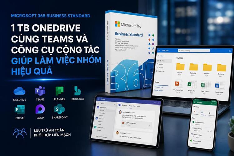 Microsoft Office 365 Business Standard Retail 12 tháng/1 người dùng/5 thiết bị(KLQ-00209) Màu Trắng