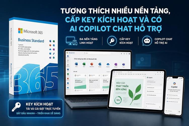 Microsoft Office 365 Business Standard Retail 12 tháng/1 người dùng/5 thiết bị(KLQ-00209) Màu Trắng