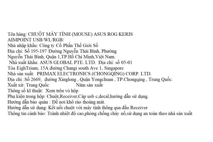 Chuột sạc Bluetooth Gaming Asus ROG Keris Aimpoint Màu Đen