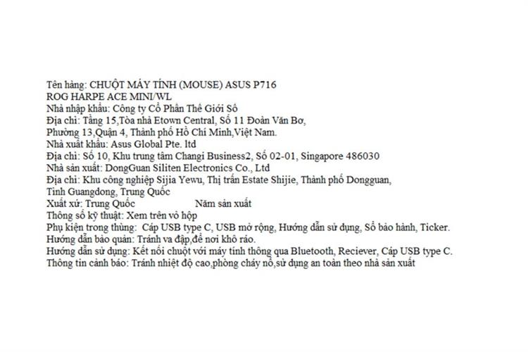 Chuột sạc Bluetooth Asus ROG Harpe Ace Mini Màu Đen