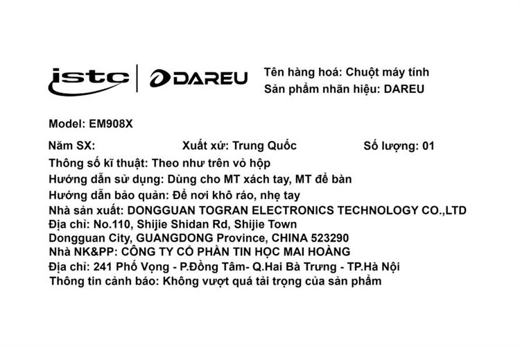 Chuột Có dây Gaming Dareu EM908X Màu Đen