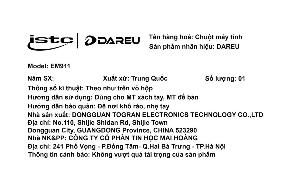 Chuột Có dây Gaming Dareu EM911 Màu Đen