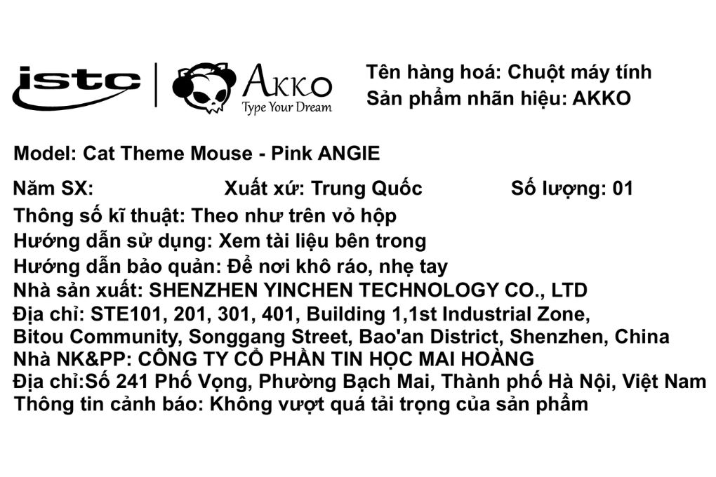 Chuột Bluetooth Akko Cat Theme Mouse Pink ANGIE Màu Hồng