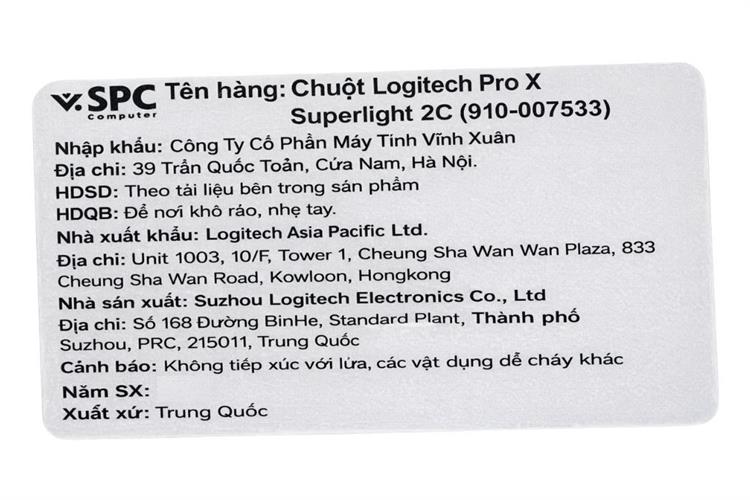 Chuột Bluetooth Gaming Logitech Pro X Superlight 2C Màu Trắng