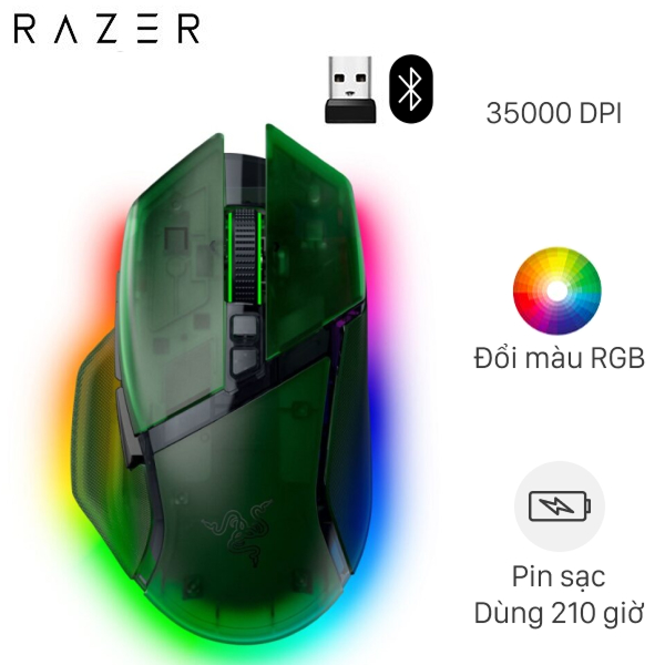 Chuột sạc Bluetooth Gaming Razer Basilisk V3 Pro 35K Phantom Green Edition