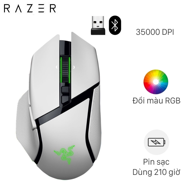 Chuột sạc Bluetooth Gaming Razer Basilisk V3 Pro 35K White Edition