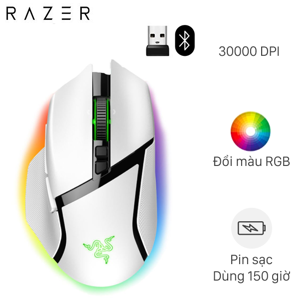 Chuột sạc Bluetooth Gaming Razer Basilisk V3 Pro White