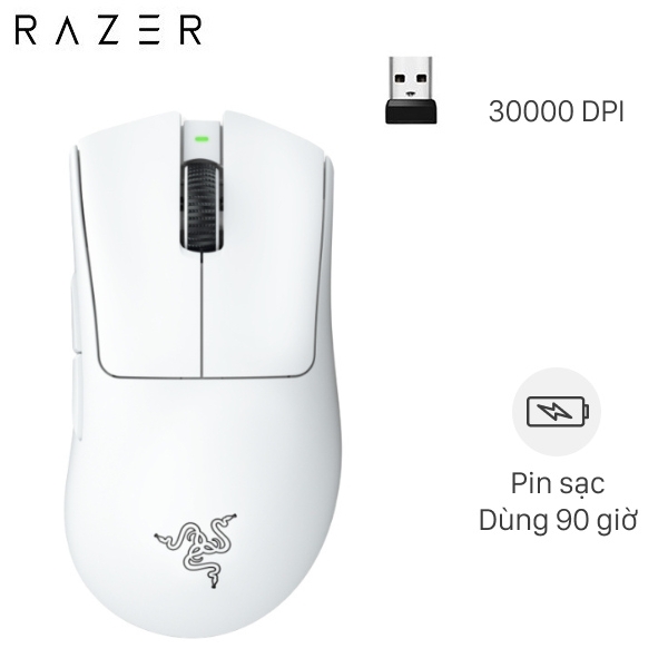 Chuột sạc Không dây Gaming Razer DeathAdder V3 Pro White Edition