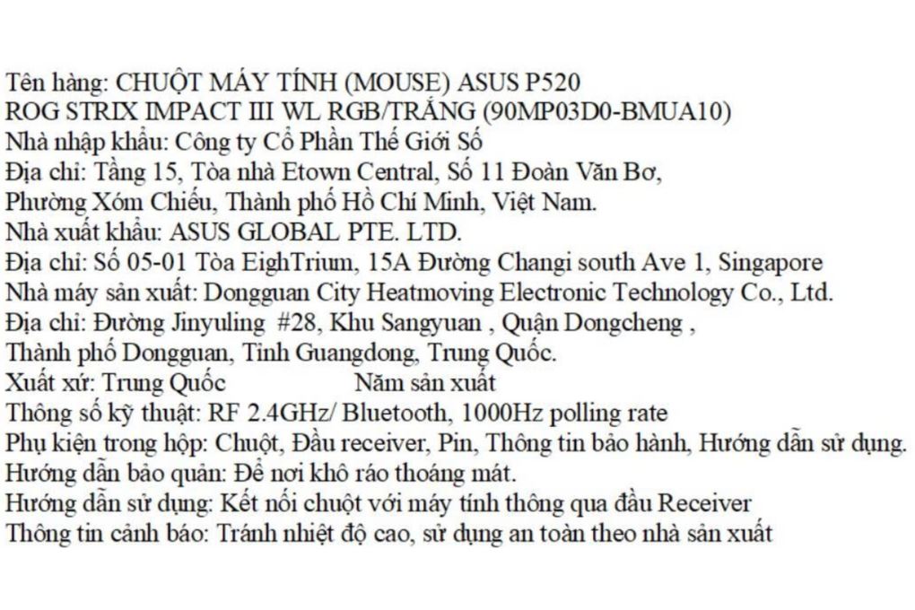 Chuột Bluetooth Gaming Asus ROG Strix Impact III Trắng Màu Trắng