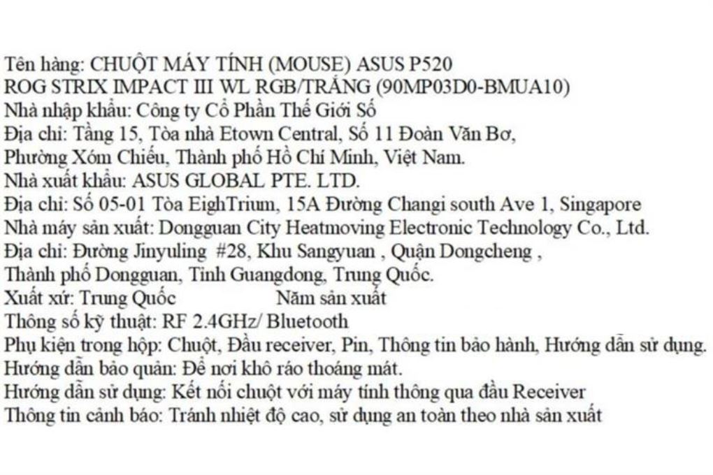 Chuột Bluetooth Gaming Asus ROG Strix Impact III Trắng Màu Trắng