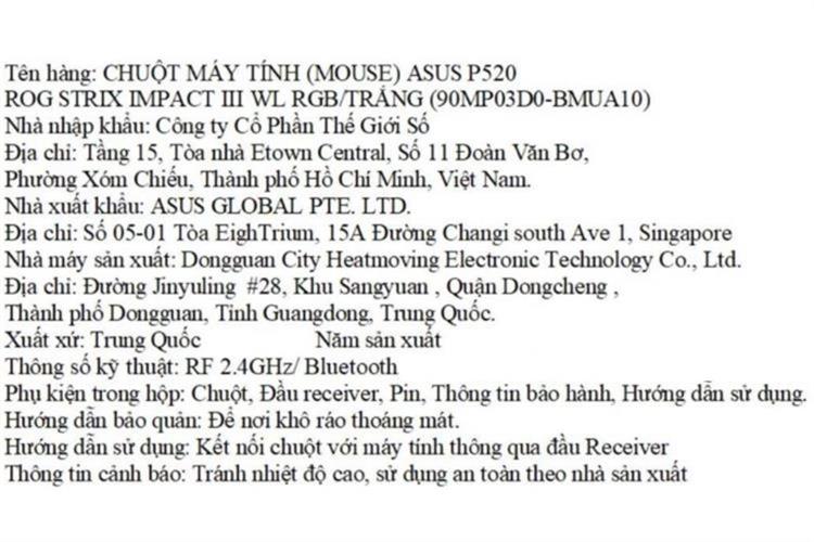 Chuột Bluetooth Gaming Asus ROG Strix Impact III Trắng