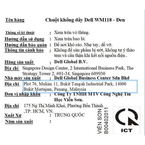 Chuột không dây Dell WM118 - Đen Màu Đen