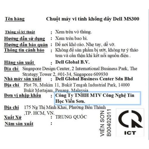 Chuột không dây Dell MS300 - Đen Màu Đen