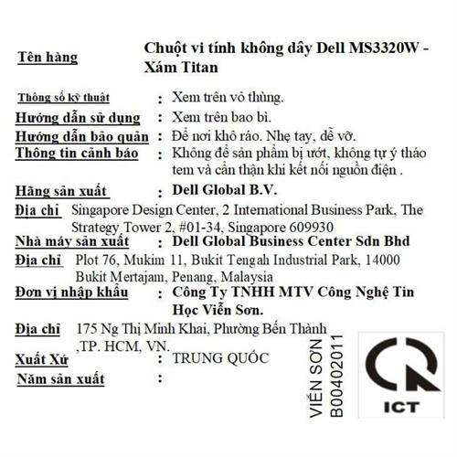 Chuột không dây Dell MS3320W - Xám Màu Xám