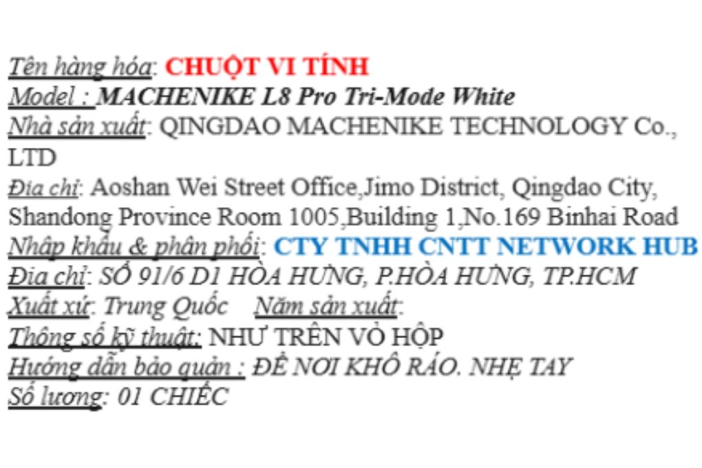 Chuột sạc Bluetooth Gaming Machenike L8 Pro Tri-Mode 8K Màu Trắng