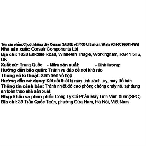 Chuột sạc Không dây Gaming Corsair SABRE V2 PRO Ultralight White/CH-931G001-WW Màu Trắng