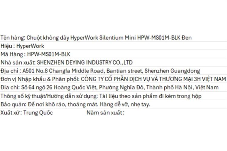 Chuột sạc Bluetooth HyperWork Silentium Mini Màu Đen