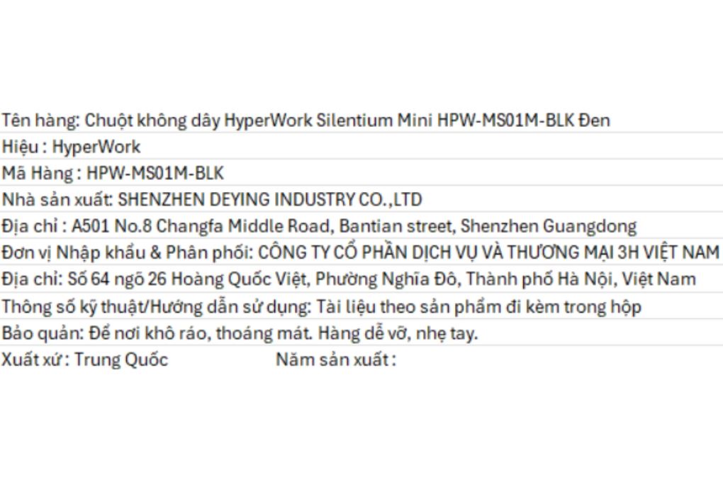 Chuột sạc Bluetooth HyperWork Silentium Mini Màu Đen