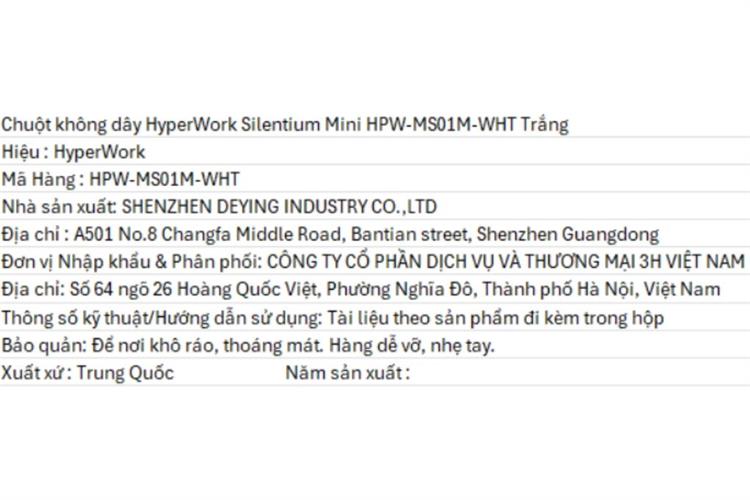 Chuột sạc Bluetooth HyperWork Silentium Mini Màu Trắng