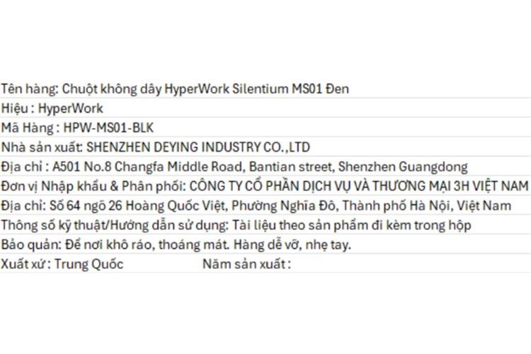 Chuột sạc Bluetooth HyperWork Silentium MS01 Màu Đen