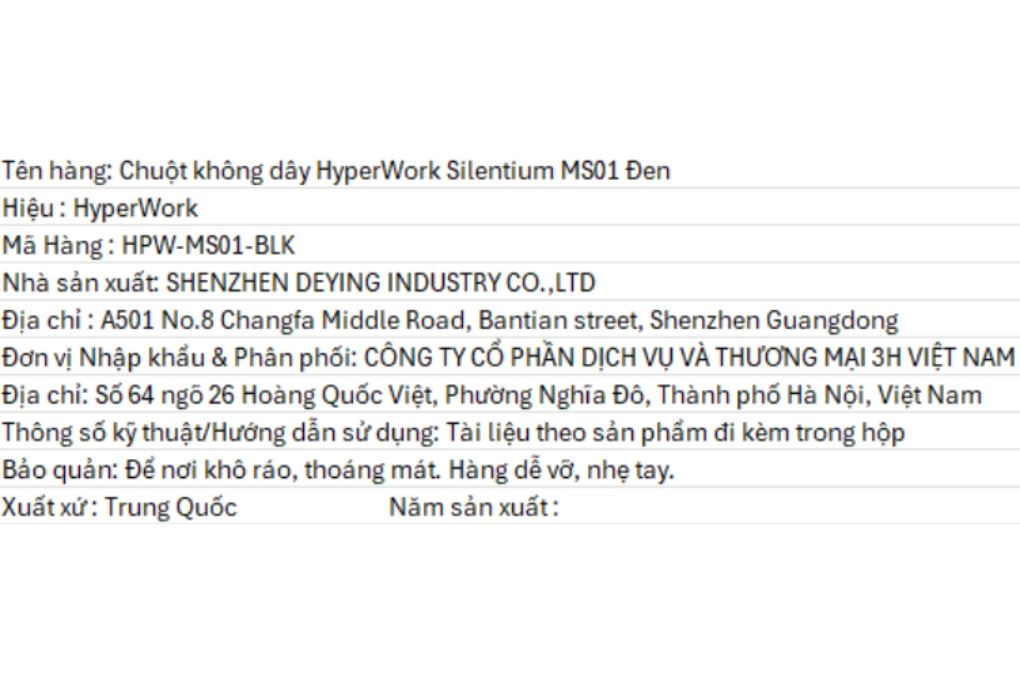 Chuột sạc Bluetooth HyperWork Silentium MS01 Màu Đen