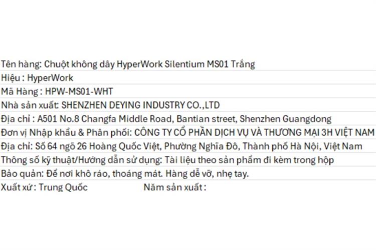 Chuột sạc Bluetooth HyperWork Silentium MS01 Màu Trắng