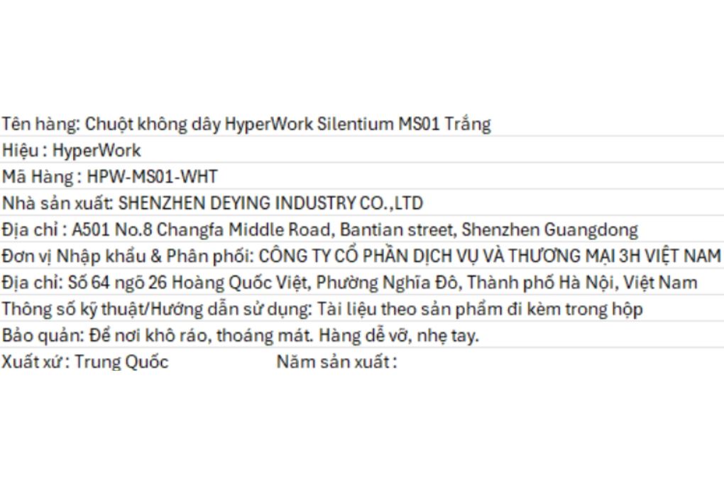 Chuột sạc Bluetooth HyperWork Silentium MS01 Màu Trắng