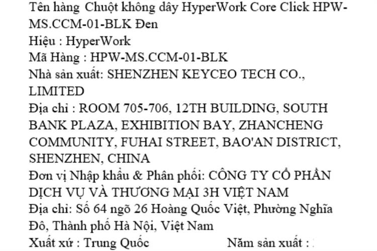 Chuột sạc Bluetooth HyperWork Core Click Màu Đen