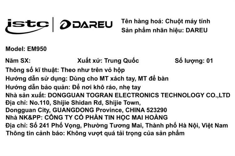 Chuột Có dây Gaming Dareu EM950 Màu Đen
