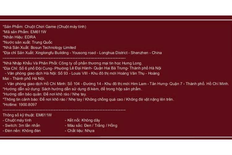Chuột Không dây EDRA EM611W Màu Trắng