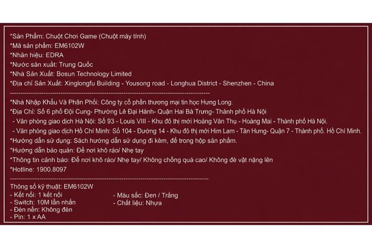 Chuột Không dây Gaming EDRA EM6102W Màu Đen