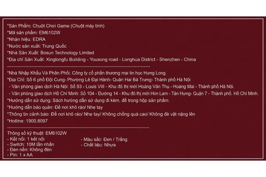 Chuột Không dây Gaming EDRA EM6102W Màu Đen