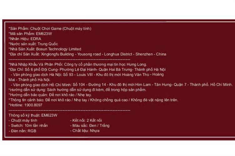 Chuột sạc Bluetooth Gaming EDRA EM623W Màu Trắng