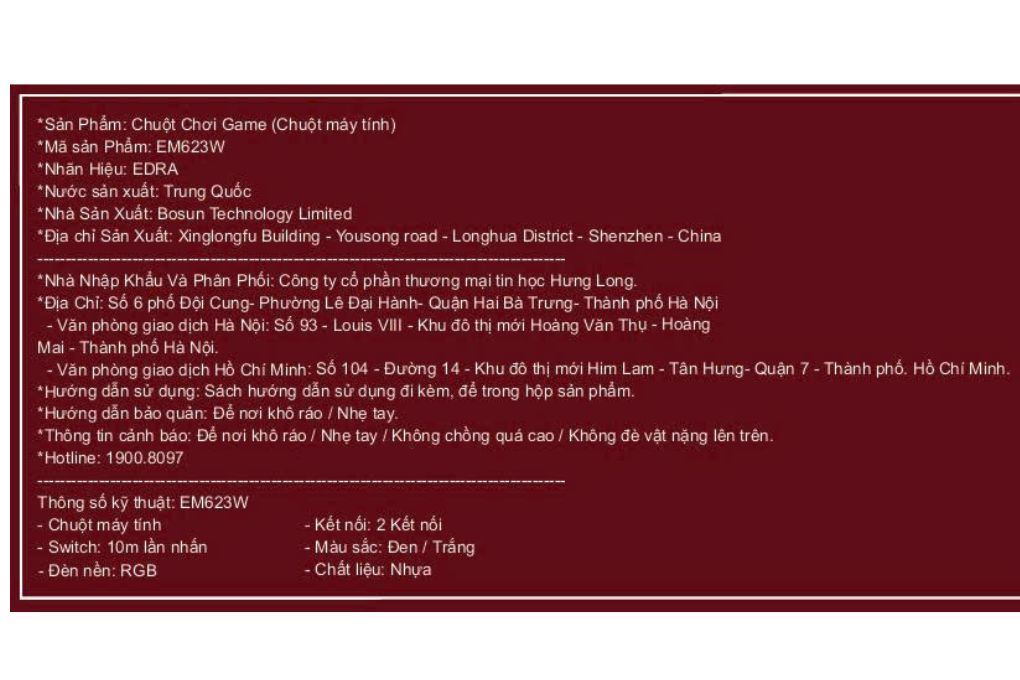 Chuột sạc Bluetooth Gaming EDRA EM623W Màu Đen