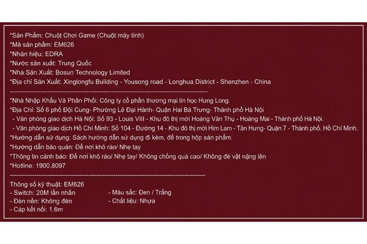 Chuột Có dây Gaming EDRA EM626 Màu Đen