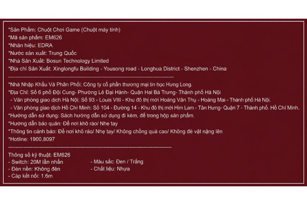 Chuột Có dây Gaming EDRA EM626 Màu Đen