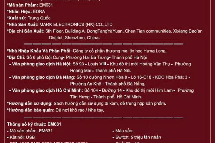 Chuột Có dây EDRA EM631 Màu Đen - Đỏ