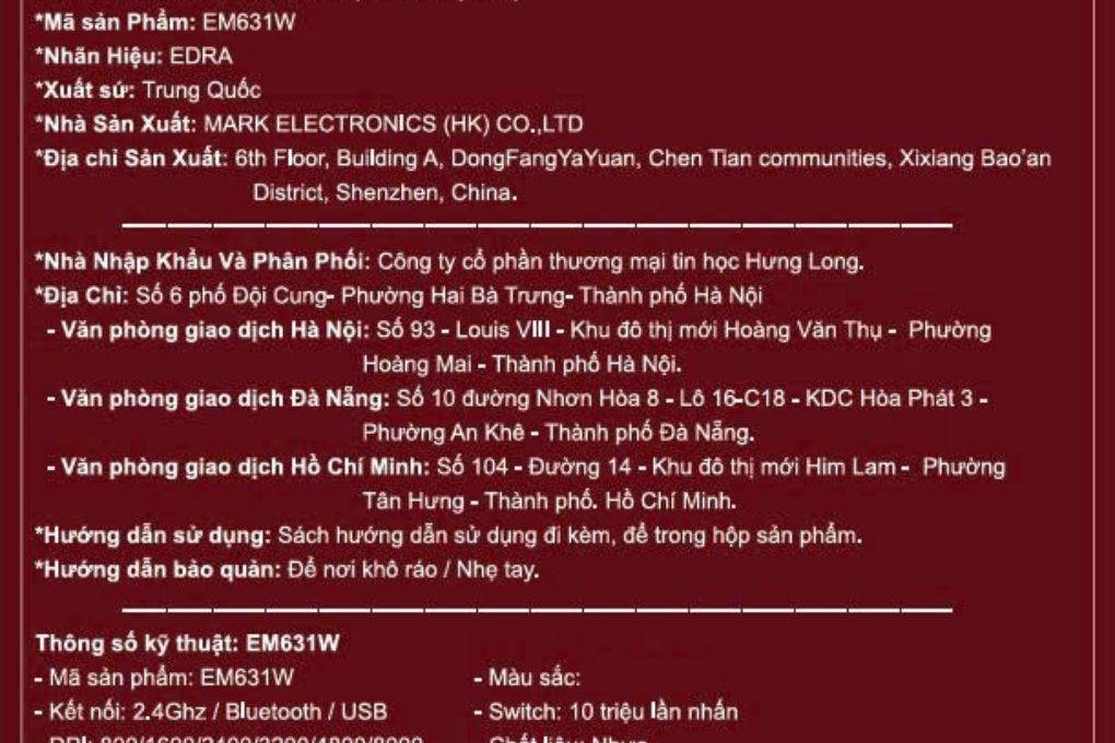 Chuột sạc Không dây EDRA EM631W Màu Trắng