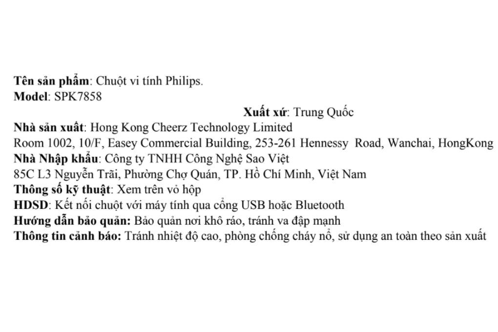 Chuột sạc Bluetooth Philips SPK7858 Màu Đen