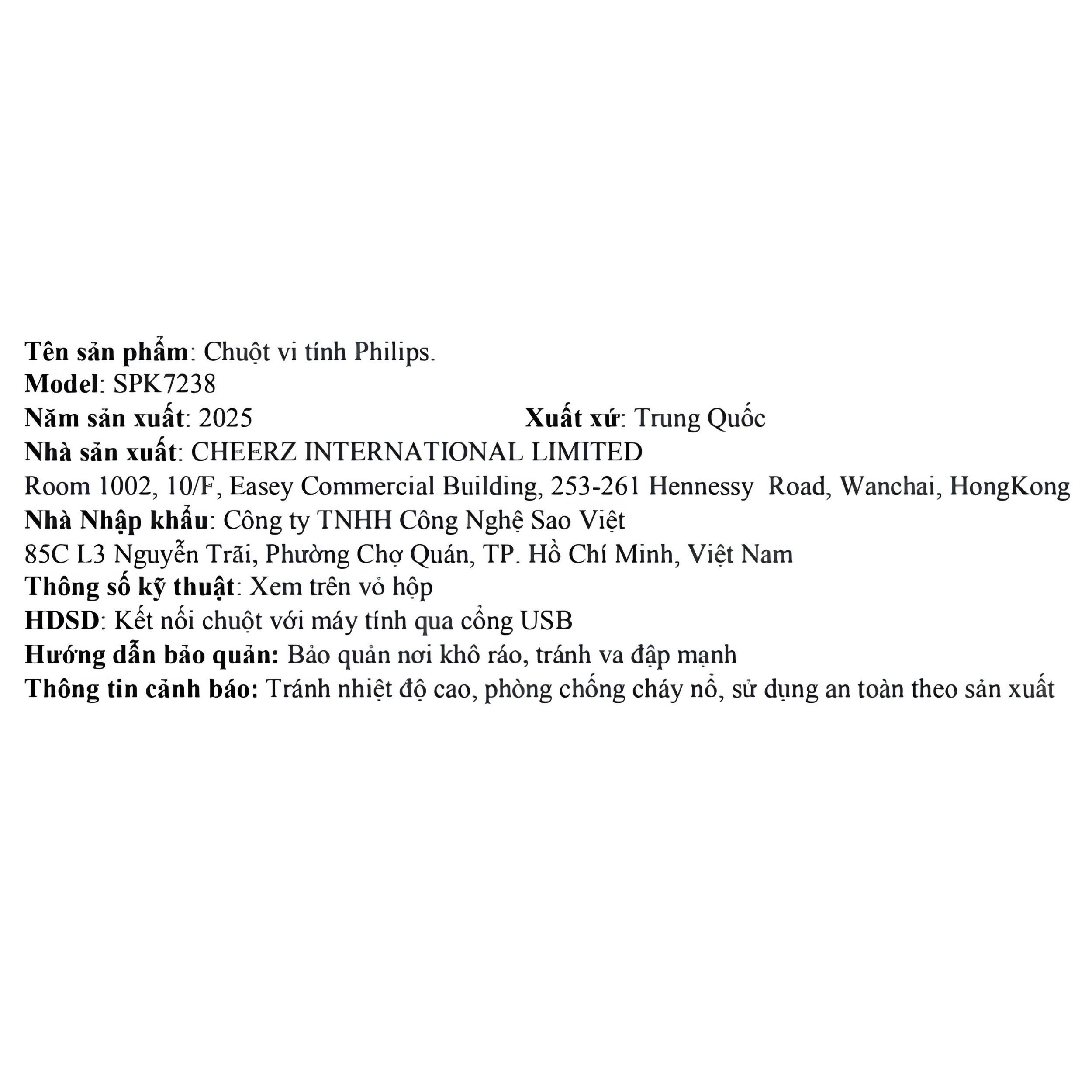 Chuột có dây Philips SPK7238 Màu Đen