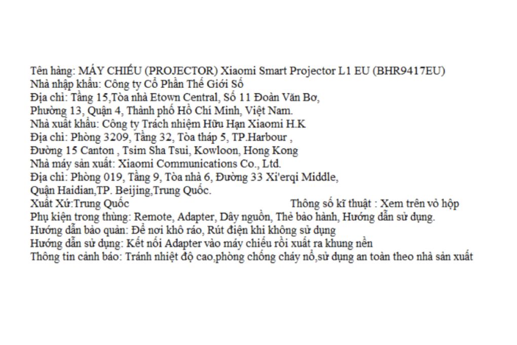 Máy Chiếu Xiaomi Smart Projector L1 Màu Đen