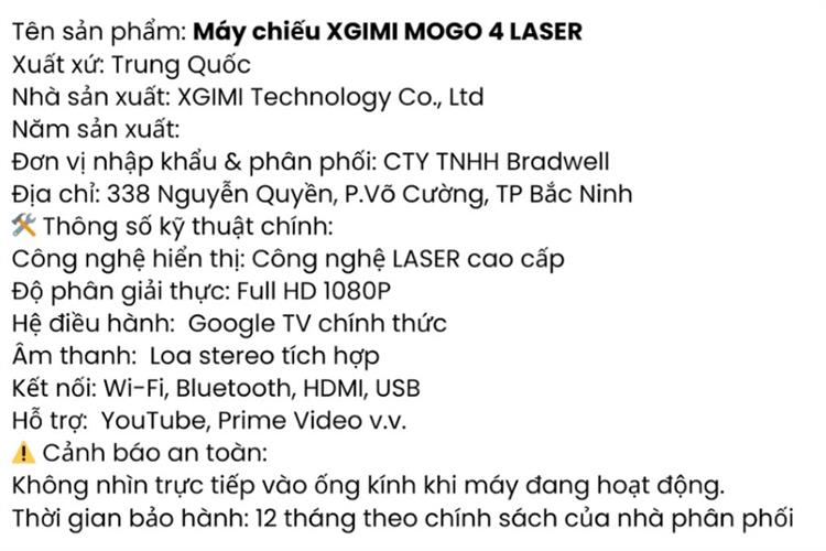 Máy chiếu Xgimi Full HD Mogo 4 Laser Màu Xám