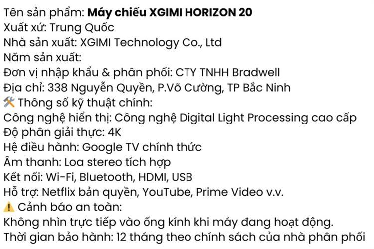 Máy chiếu Xgimi 4K UHD Horizon 20 Màu Xám