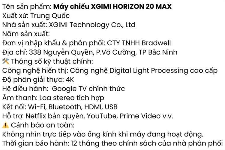 Máy chiếu Xgimi 4K UHD Horizon 20 Max Màu Xám