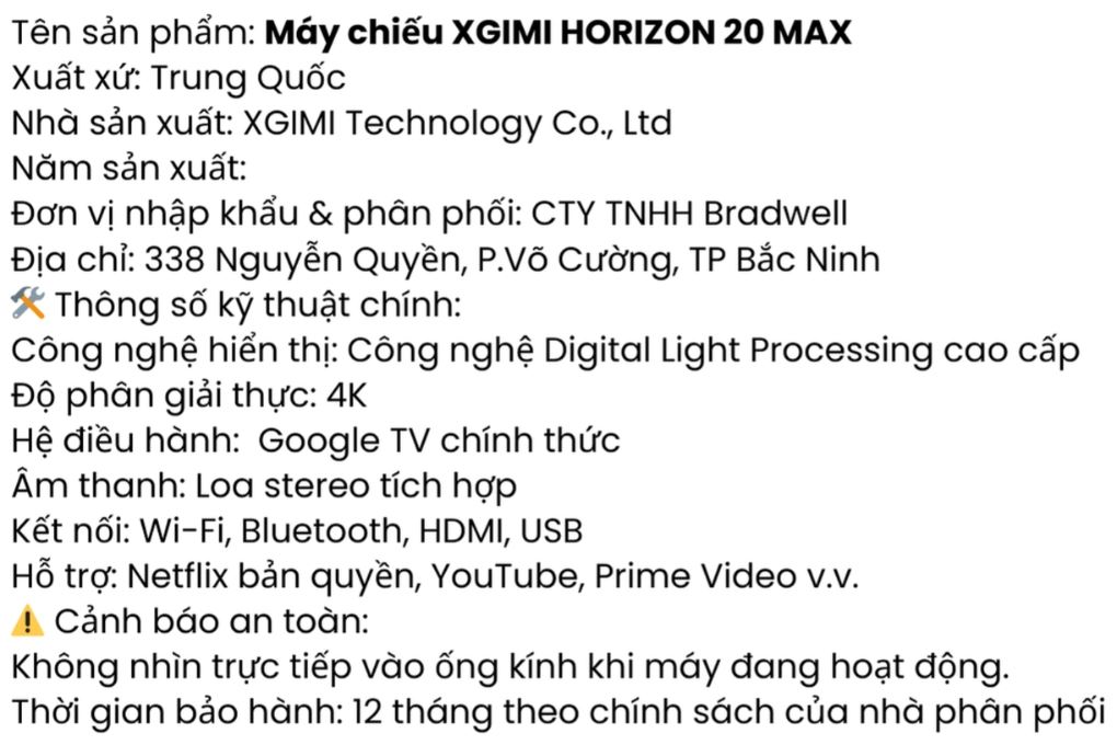Máy chiếu Xgimi 4K UHD Horizon 20 Max Màu Xám