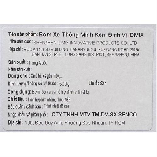 Bơm xe thông minh kèm định vị IDMIX Màu Đen