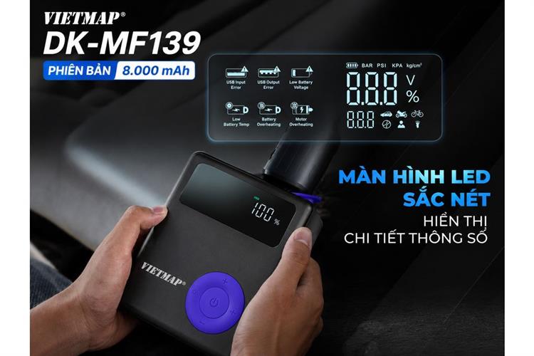 Máy Bơm Lốp Kích Bình Xe Hơi 8000 mAh Vietmap DK-MF139 8K Màu Đen