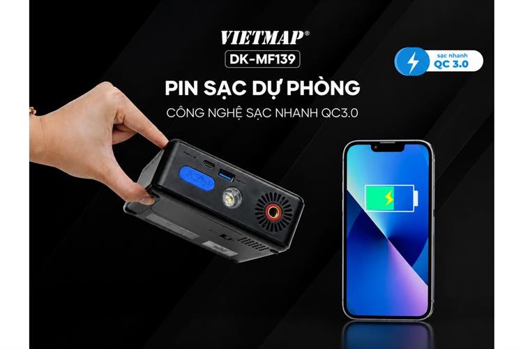 Máy Bơm Lốp Kích Bình Xe Hơi 8000 mAh Vietmap DK-MF139 8K Màu Đen