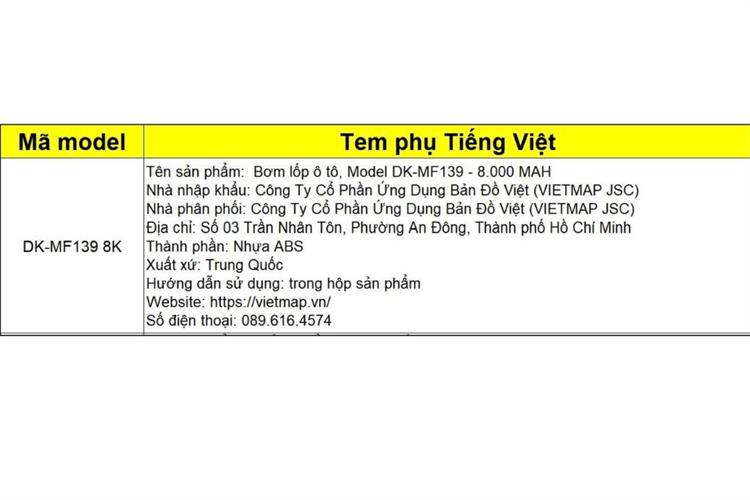Máy Bơm Lốp Kích Bình Xe Hơi 8000 mAh Vietmap DK-MF139 8K Màu Đen